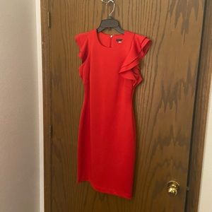 Tommy Hilfiger Scuba Flutter Ruffle Cap Sleeve Sheath Dress. Scarlet. Size 4.